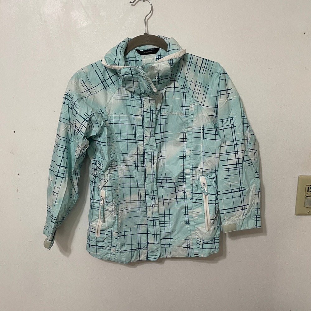 Columbia Interchange Youth Jacket Size 7/8 Blue White Plaid Full Zip‎ Shel READl